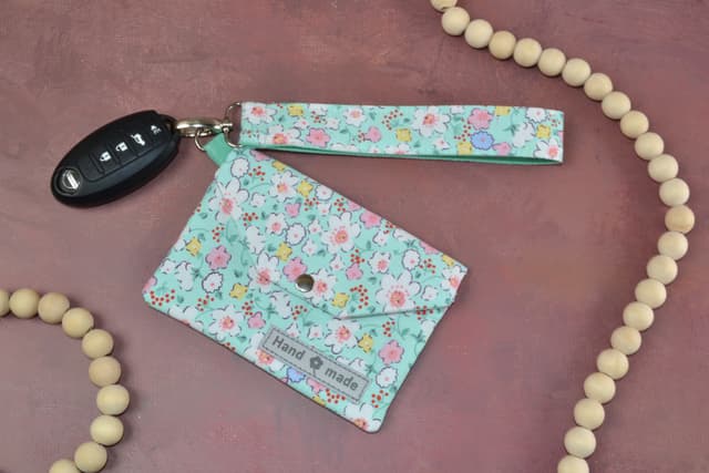 Floral and Functional Mini Wallet Pouch and Keychain Wristlet Set