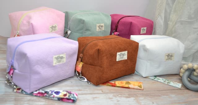Cozy Corduroy Travel Boxed  Pouch with Floral Clip-on Wristlet