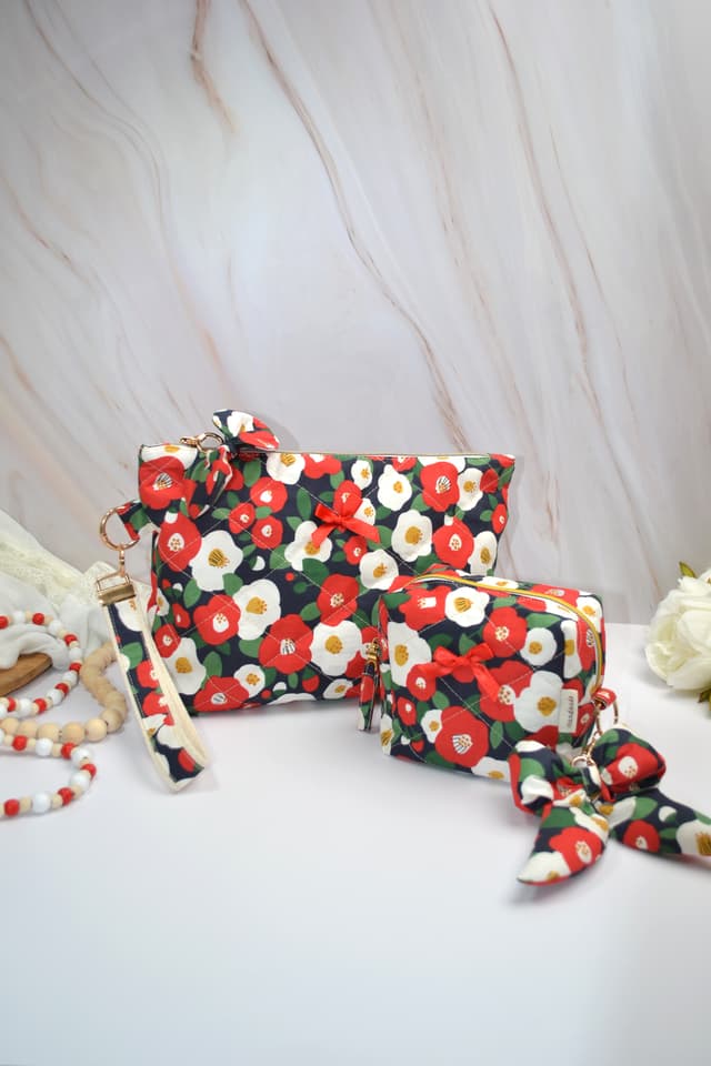 Bold Blossom Quilted Pouches Gift Set