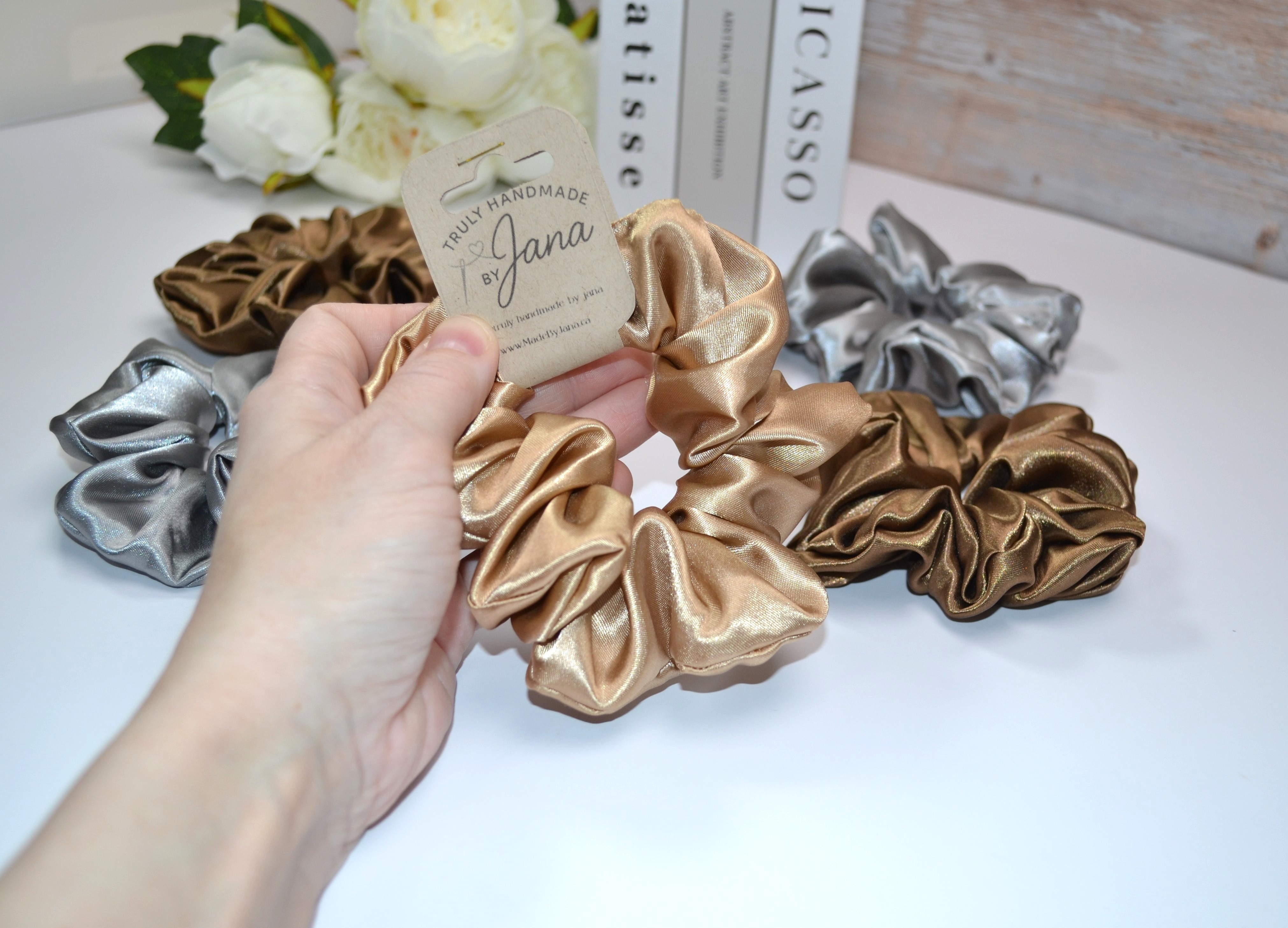 Satin Shine Scrunchie, Gold and Silver Collection | Truly Handmade